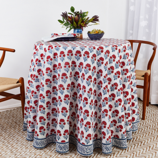 Hana Round Tablecloth - Red/Teal